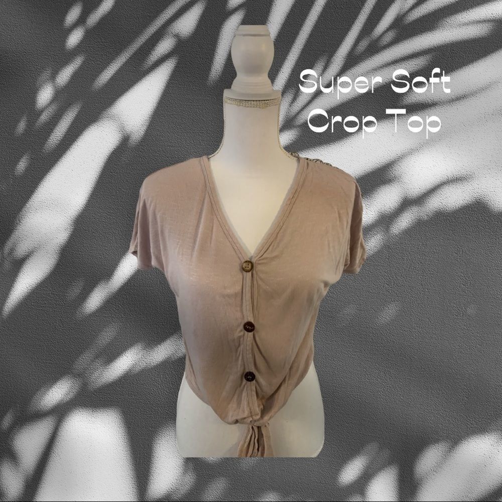 Tie Front Button Up Crop Top - image 1